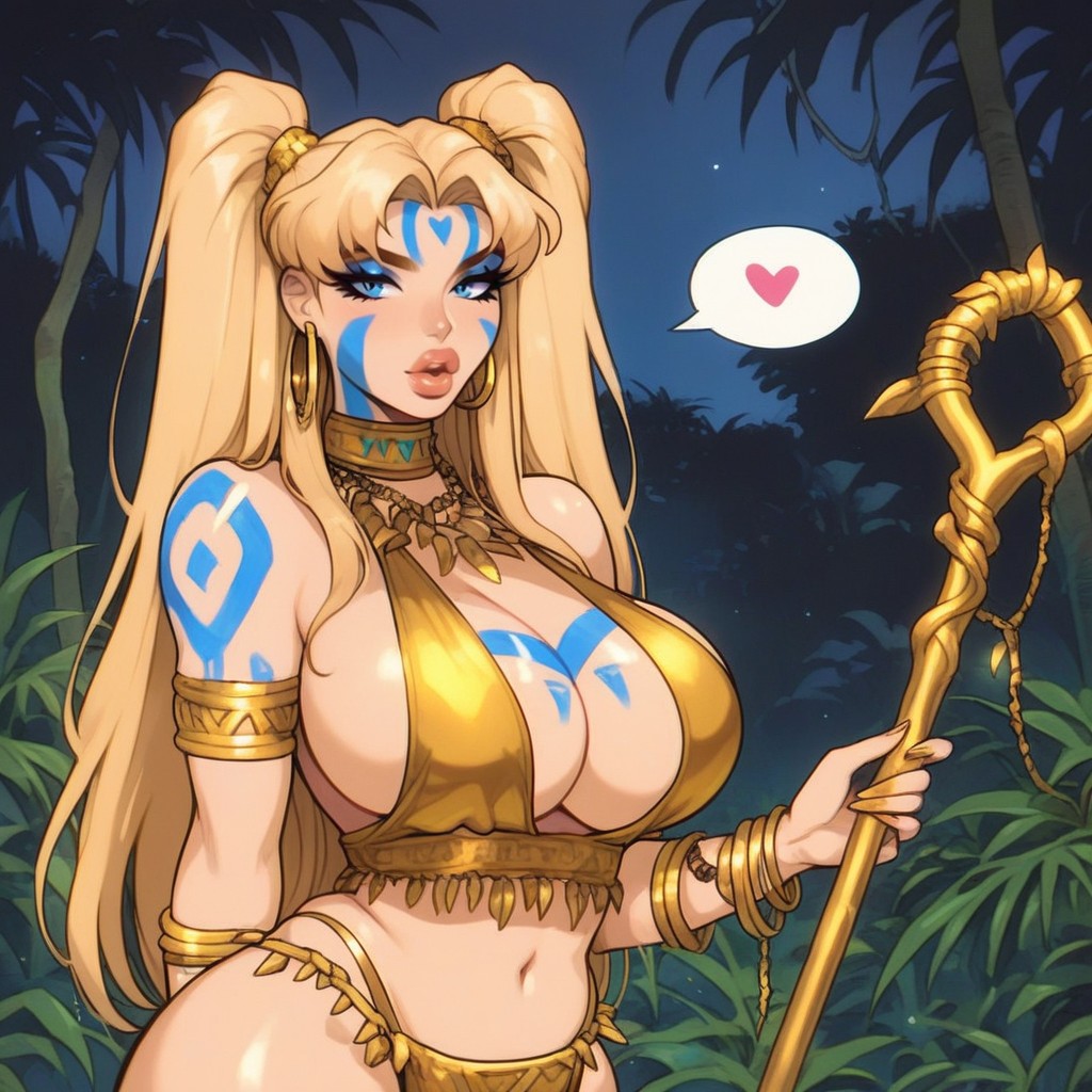 Jungle, Gold Crop Top, Gold Necklace AI Porn