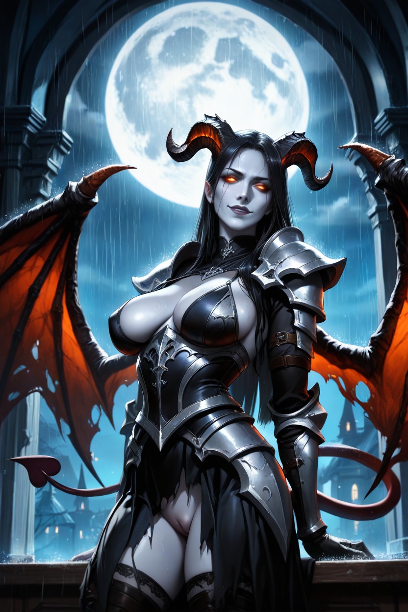Big Demon Wings, Glowing Eyes, Cold Colors AI Porn