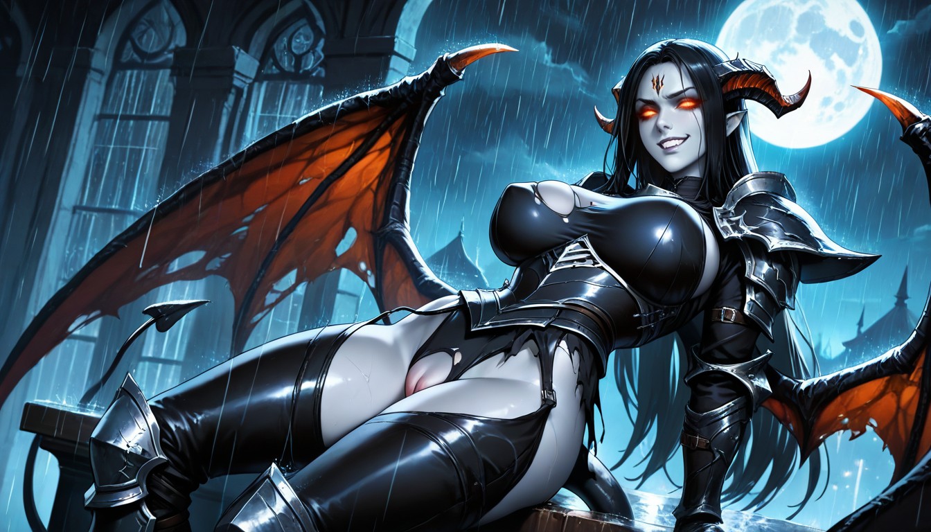 Demon Horns, Showing Pussy, Dark Fantasy Art Style AI Porn