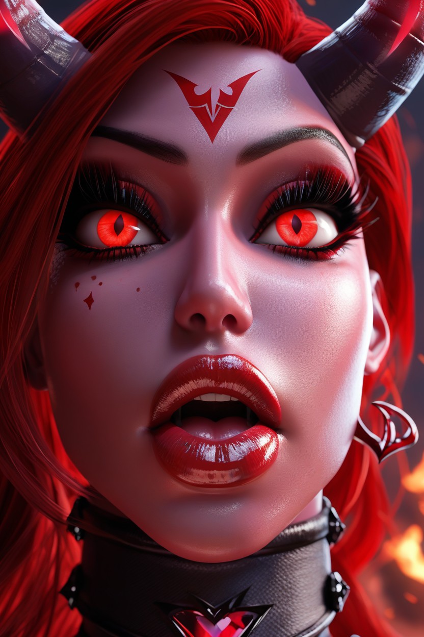 Oiled Skin, Big Red Wings, Red Horns AI Porn