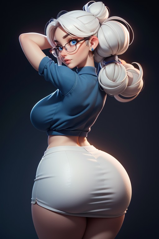 Looking Back At Viewer, No Hair Hanging From The Back Of Head, Hair Is Fully Tied Up Hentai AI Porn