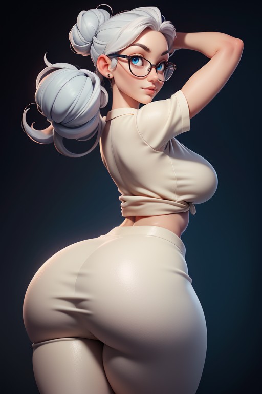 Rear View, No Hair Hanging From The Back Of Head, Big And Very Wide Curvy Hips Hentai AI Porn