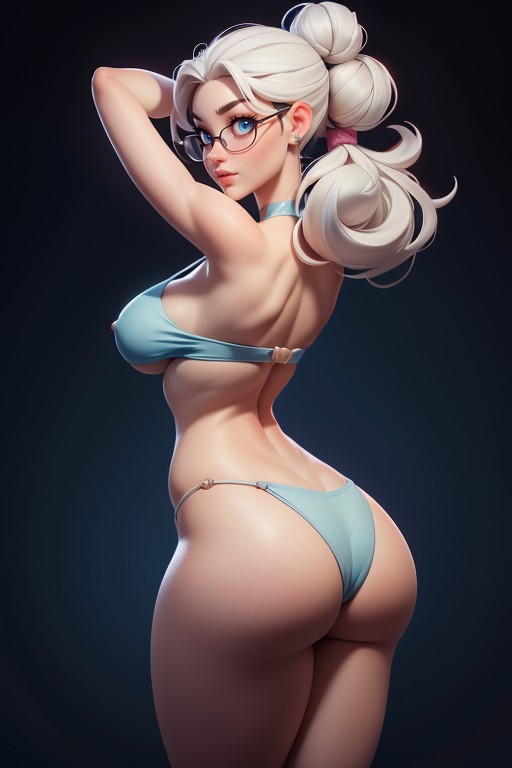 Glasses, Rear Angle View Of Wide Massive Ass, Rear View Hentai IA