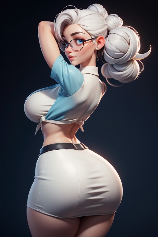No Hair Hanging From The Back Of Head, Large Thick And Curvy, Glasses Hentai AI Porn