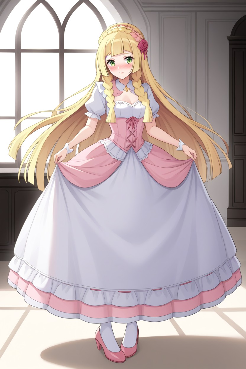Blonde Hair, Large Skirt, Small Breasts AI Porn