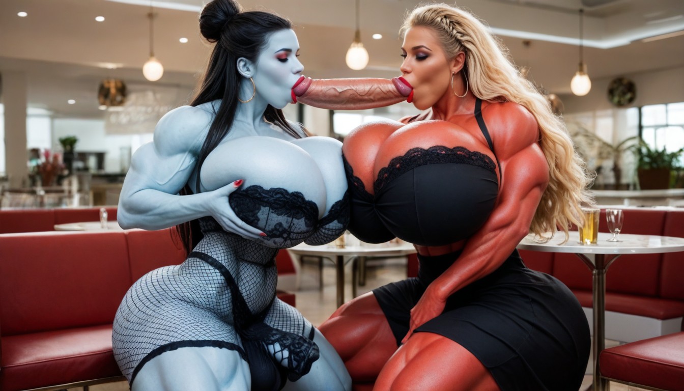 Huge Thigh Muscles, Red Lipstick, Fishnets Shemale AI Porn
