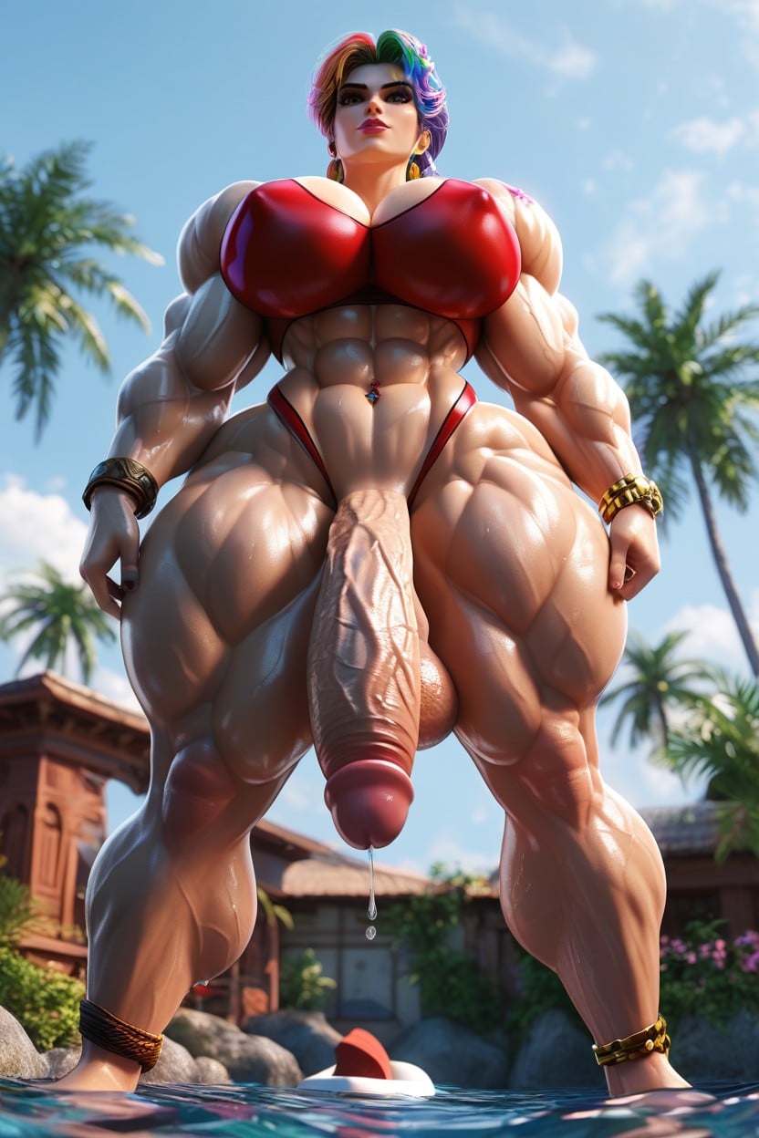 Huge Stretch Muscles, Latex Suit Lifeguard, Goddess Shemale AI Porn