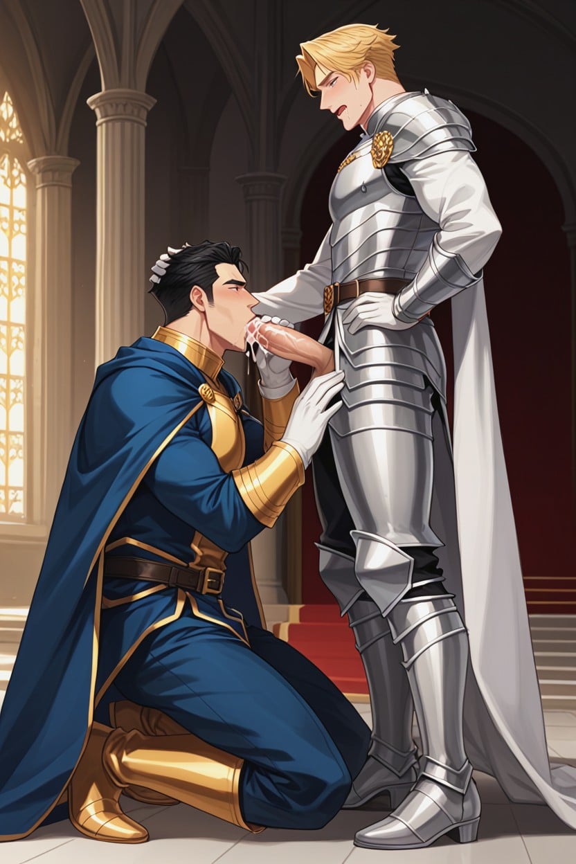 Wide Shoulders, Fancy Gold Royal Shoulder Tassels, Giving A Blowjob To Prince AI Gay Porn