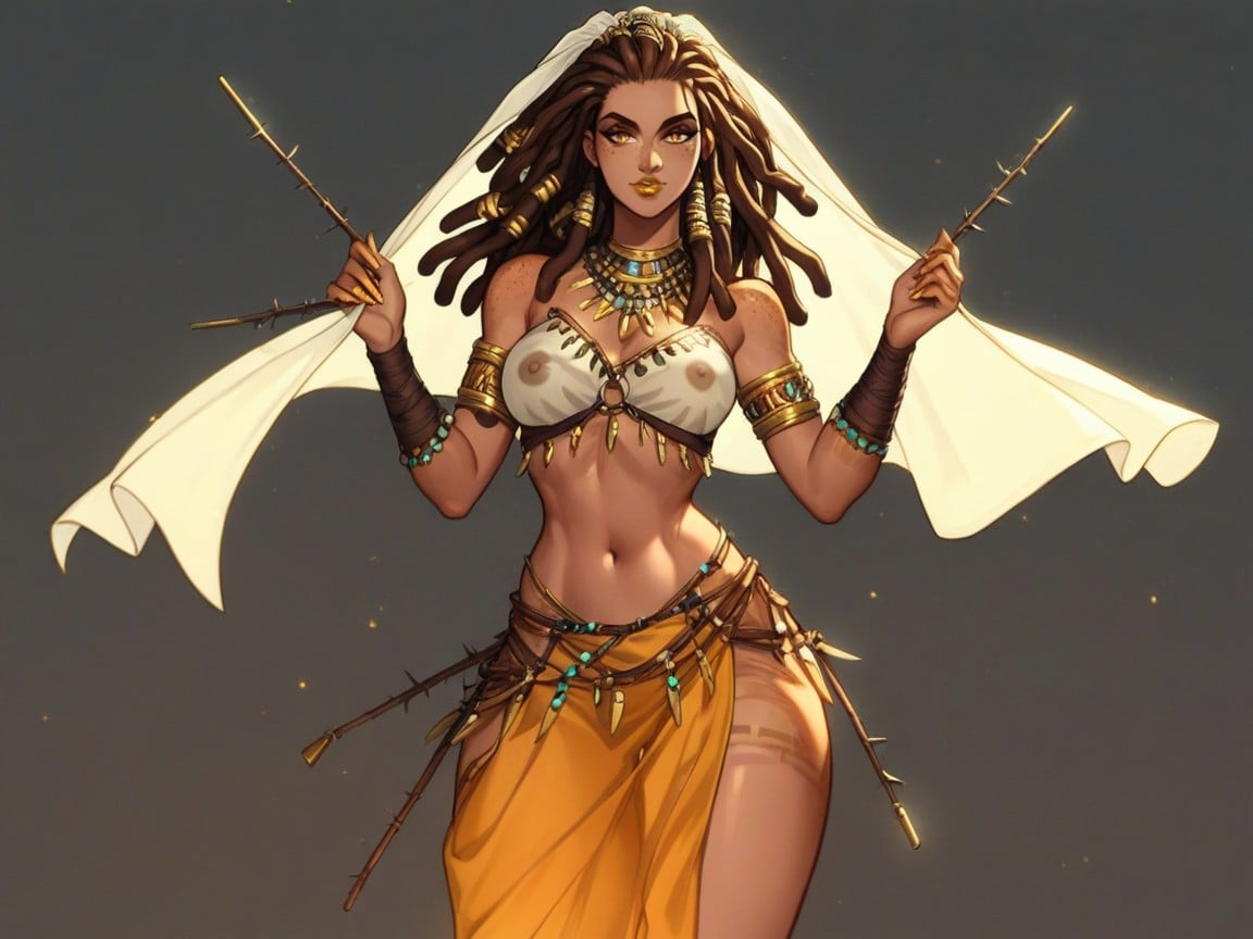 Ancient Tribal Setting, Rounded Chest Width, Mischievous Pretty Face Hentai IA