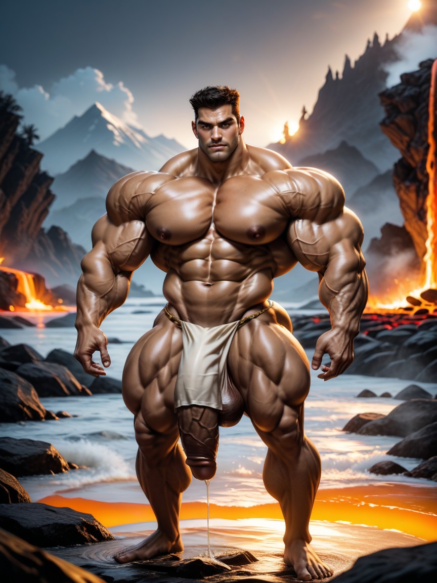Veiny Muscles, Volcanic Rocks, Wasp Waist AI Gay Porn