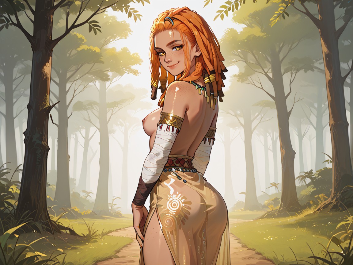 Mains Sur Les Hanches, Ancient Tribal Setting, Cheveux Roux Porno IA Latina