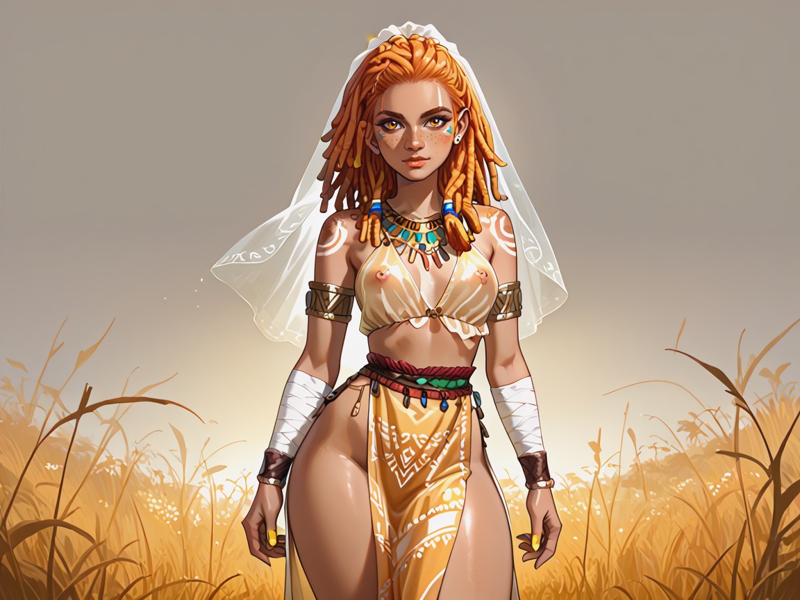 Rounded Shoulders, Dust Motes, Wearing Gold Silk Tribal Clothes Porno IA Latina