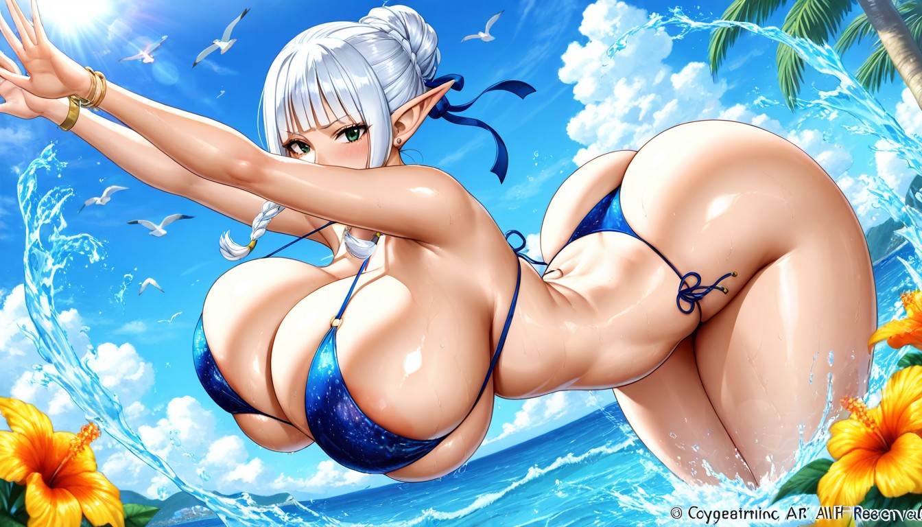 Very Busty, Digital Painting, Hair Bangs Yellow Hentai AI Porn