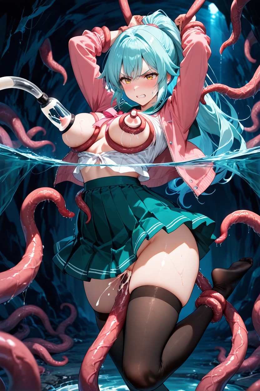 Dark Thigh High Socks, Ultra Detailed, Hundreds Of Tentacles Invade Her Body Hentai AI Porn