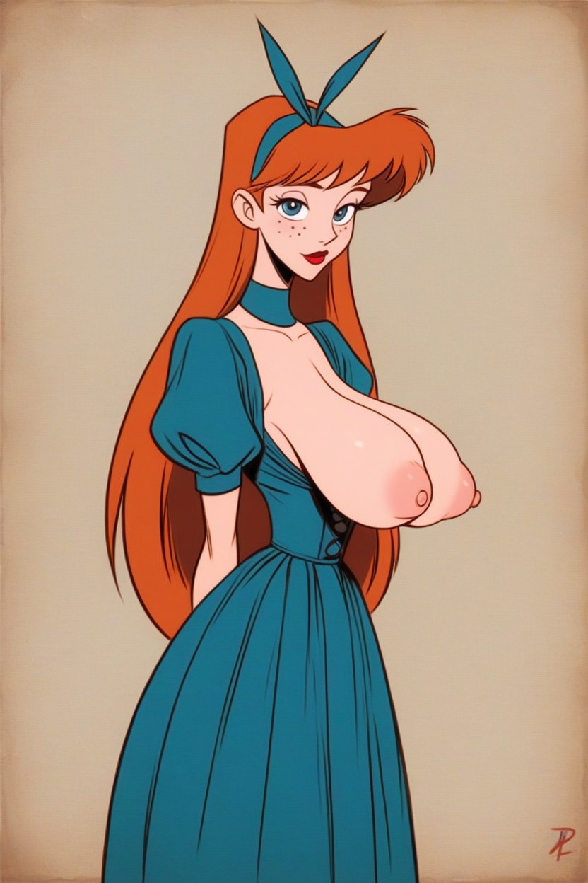 Puffy Nipples, Long Hourglass Figure, Natural Breast AI Porn