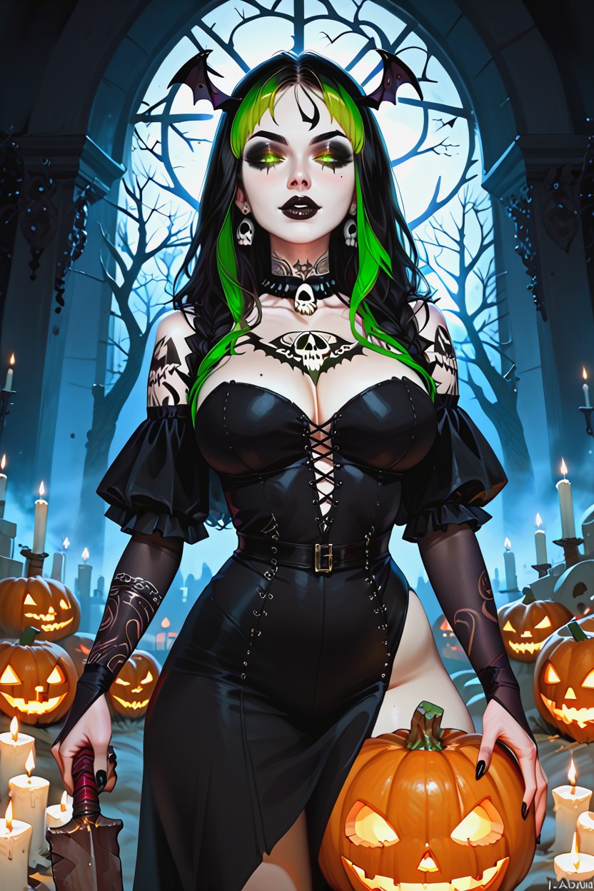 Dark Makeup, Standing Slightly Arched, Glowing Eyes Hentai AI Porn