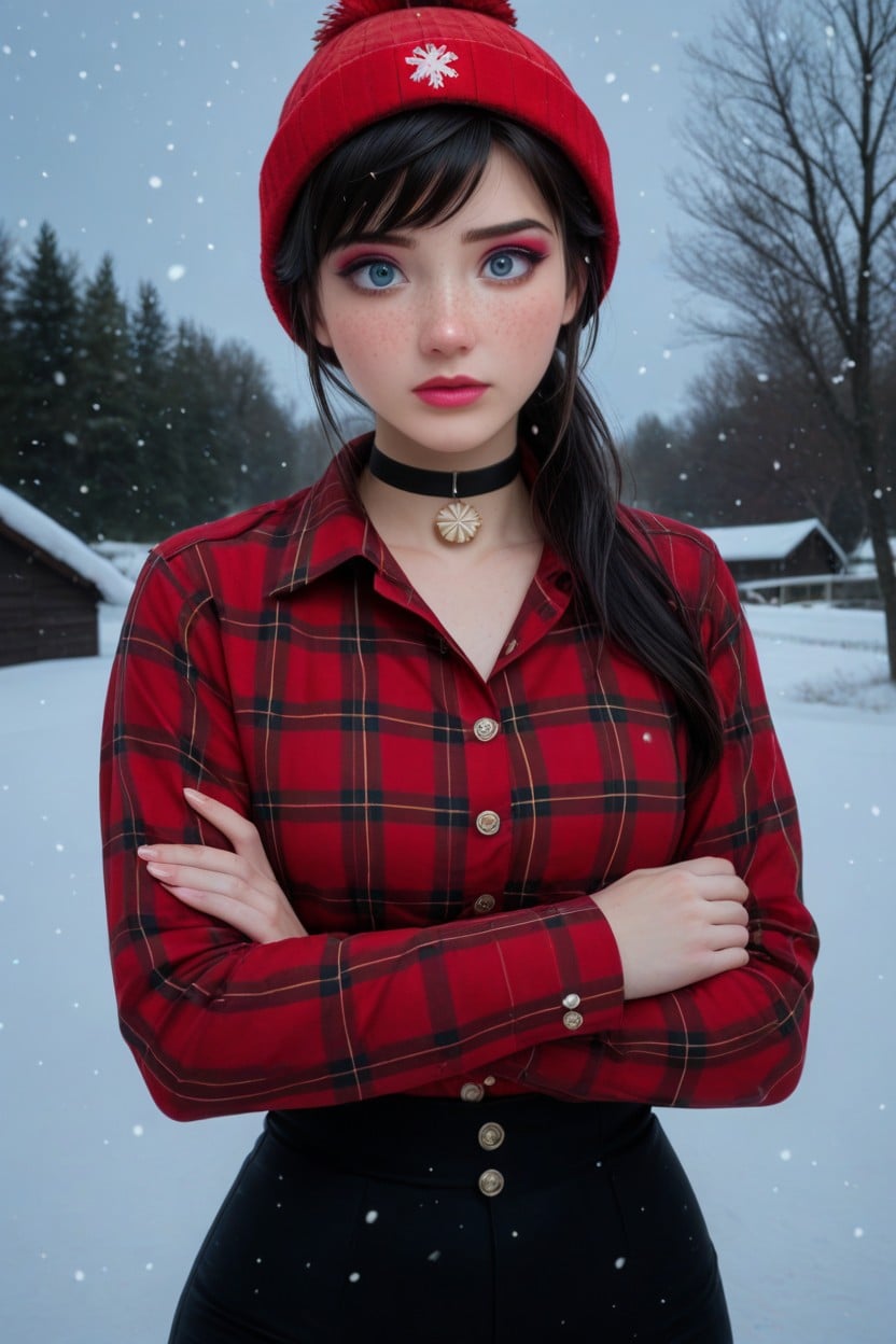 Amazed, Wool Hat, Glossy Pink Lips AI Porn