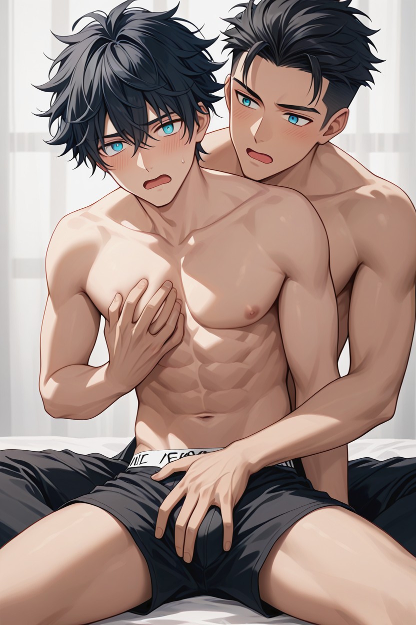 Bangs Slightly Swept To The Sides, Put Hand In Underwear, Two People AI Gay Porn