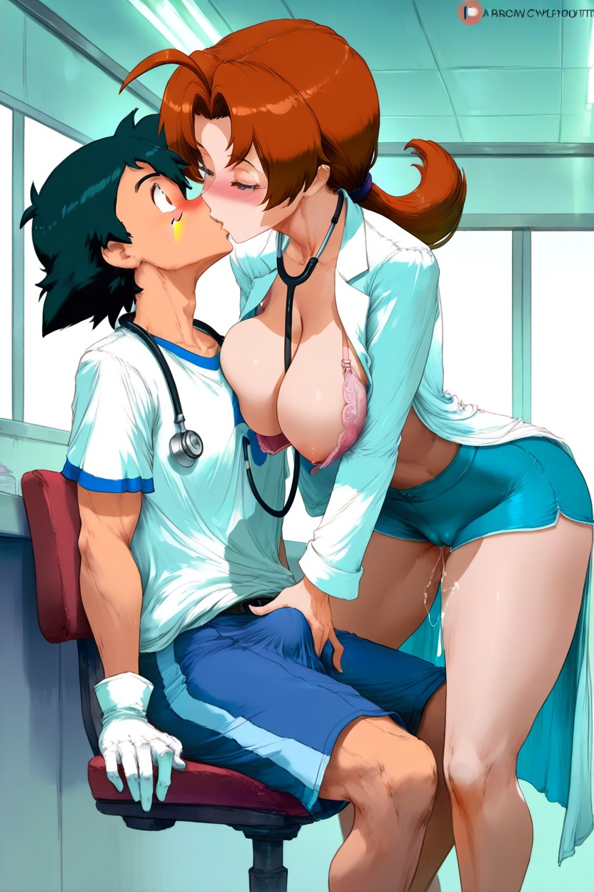 Kissing, Taller Female, Mans Underpants Bulge Hentai AI Porn