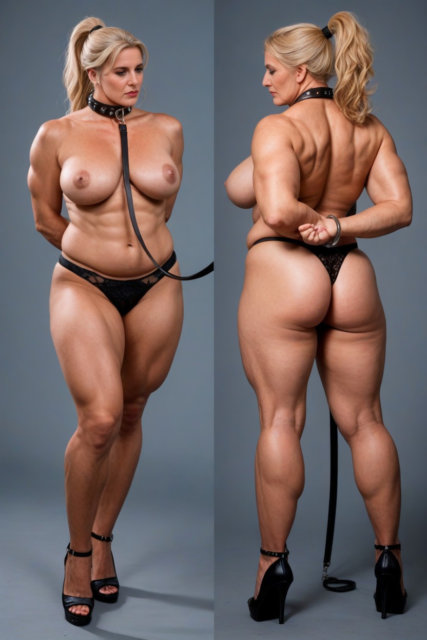 Strong Muscular Legs, Sad Face, Erect Nipple MILF AI Porn