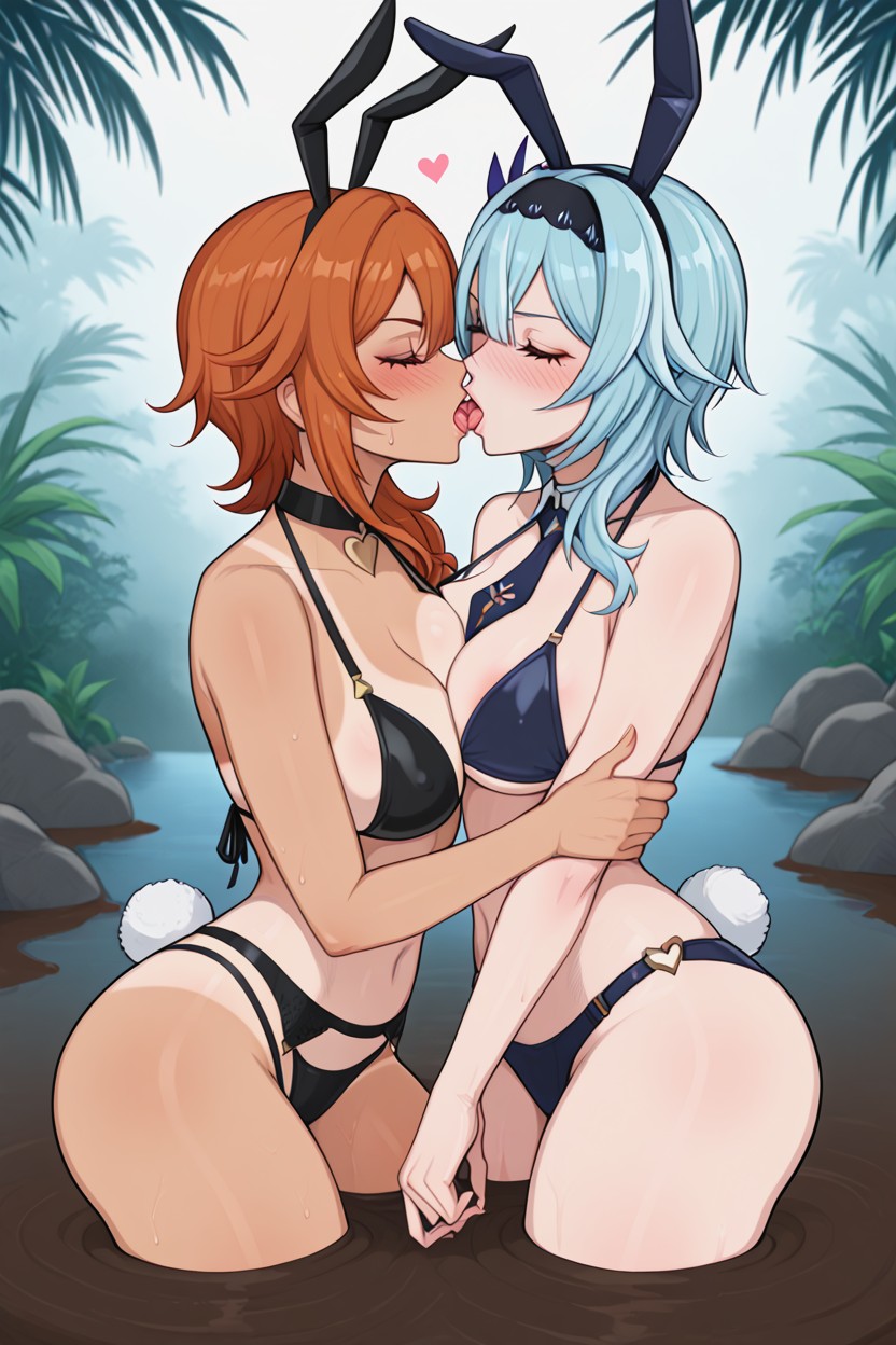 Thighs Submerged, Front View, Arms Together Hentai AI Porn