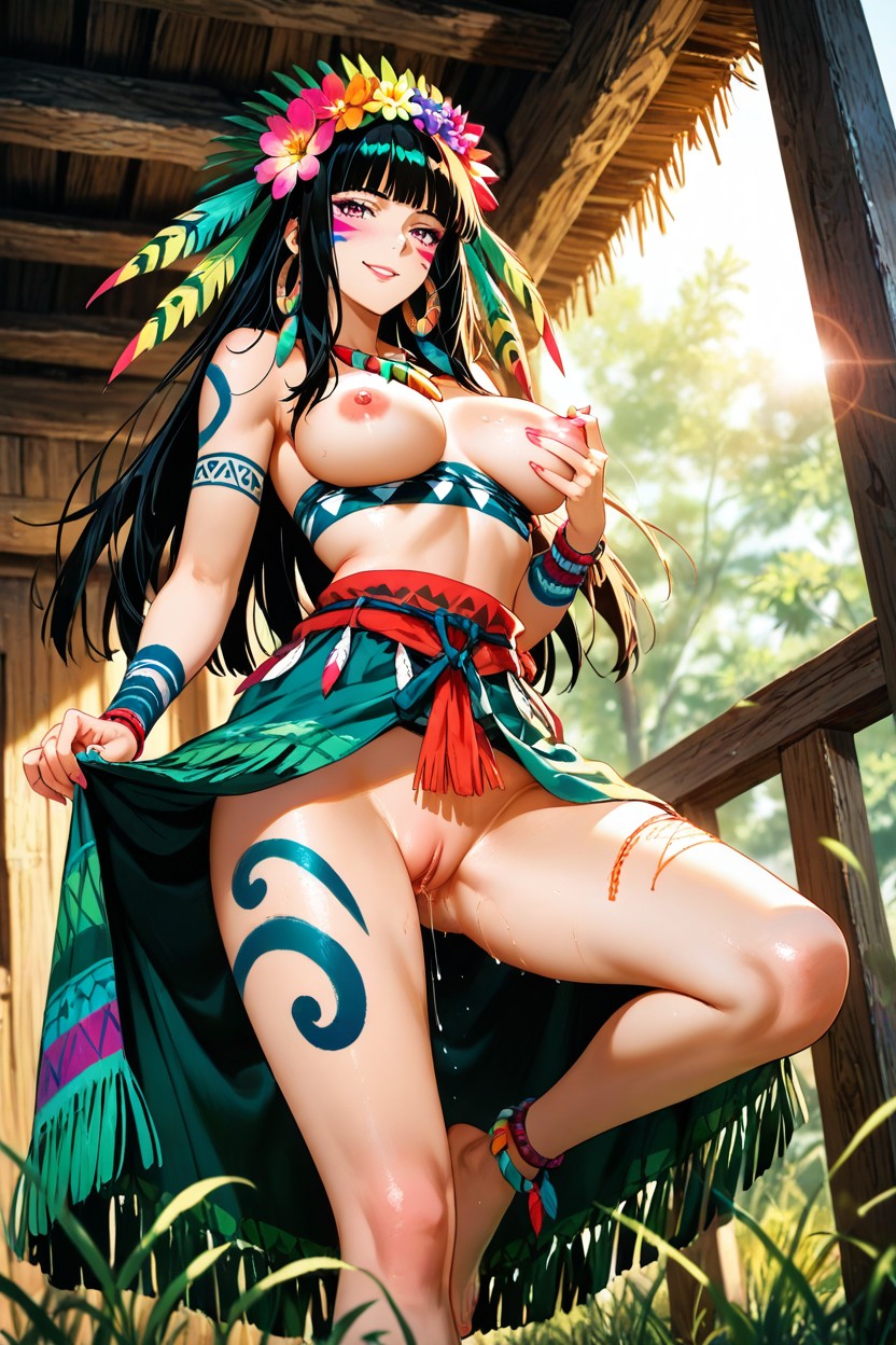 Maori Shaman Outfit, Naoko Takeuchi Art Style, Wispy Bangs Hentai AI Porn