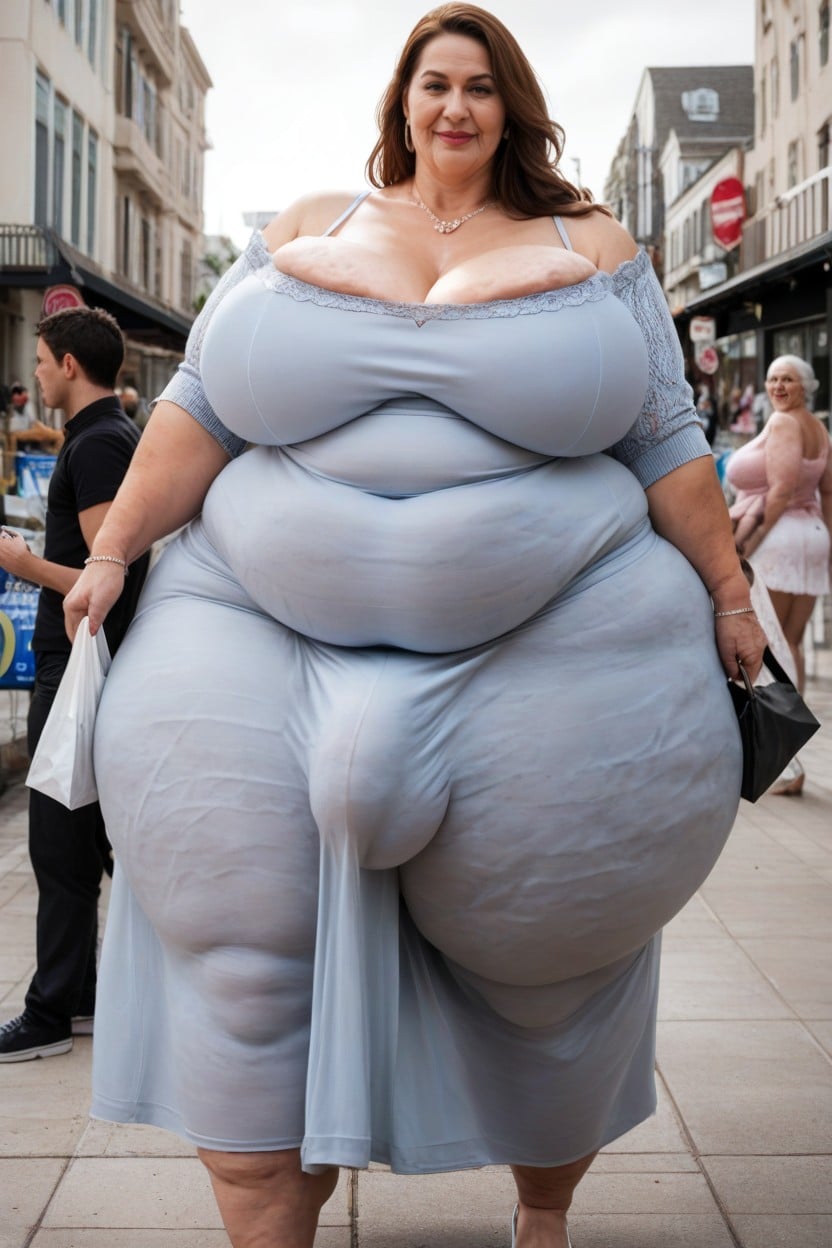 Long Dress, Futanari, Walking In Busy Parking Lot AI Porn