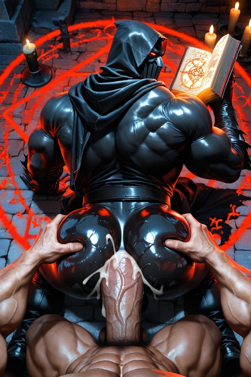 Stone Brick Walls, Large Room, Holding Open Magic Book AI Gay Porn