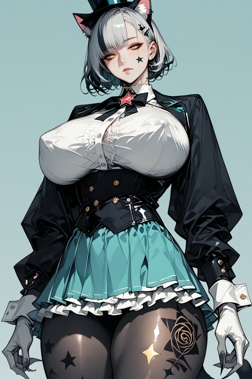 Erect Nipples, Feline Tail, Black Waist Coat Hentai AI Porn