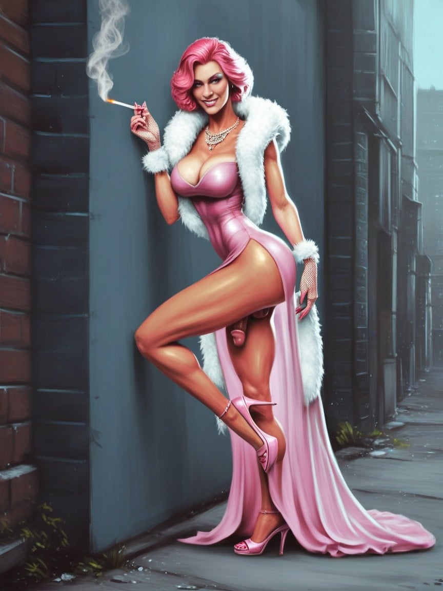 Massive, Pink Handbag In Hand, Night Shemale AI Porn