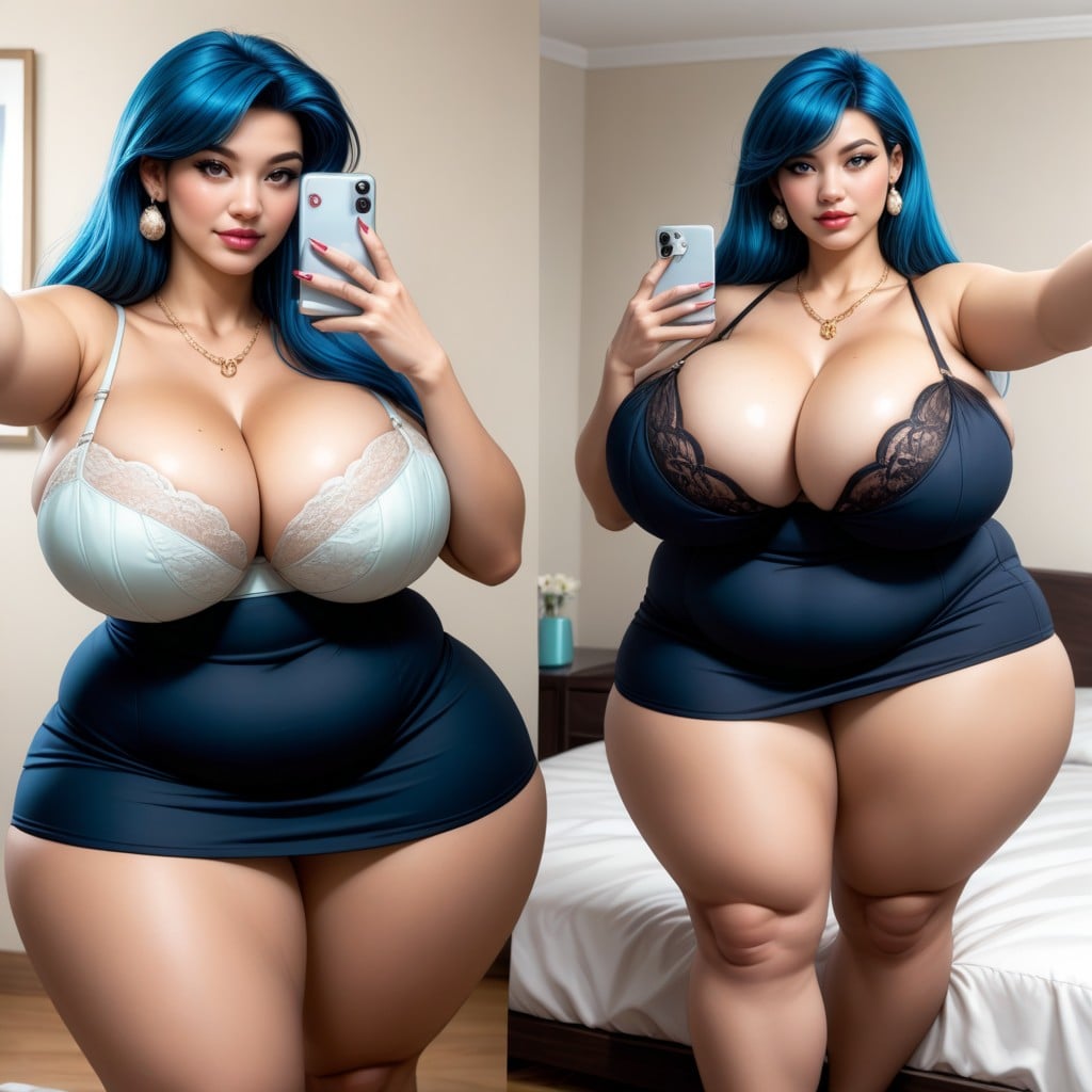 The Most Perfect Beautiful Nipples, She Has Straight Long Black Blue Hair, Selfie BBW AI Porn