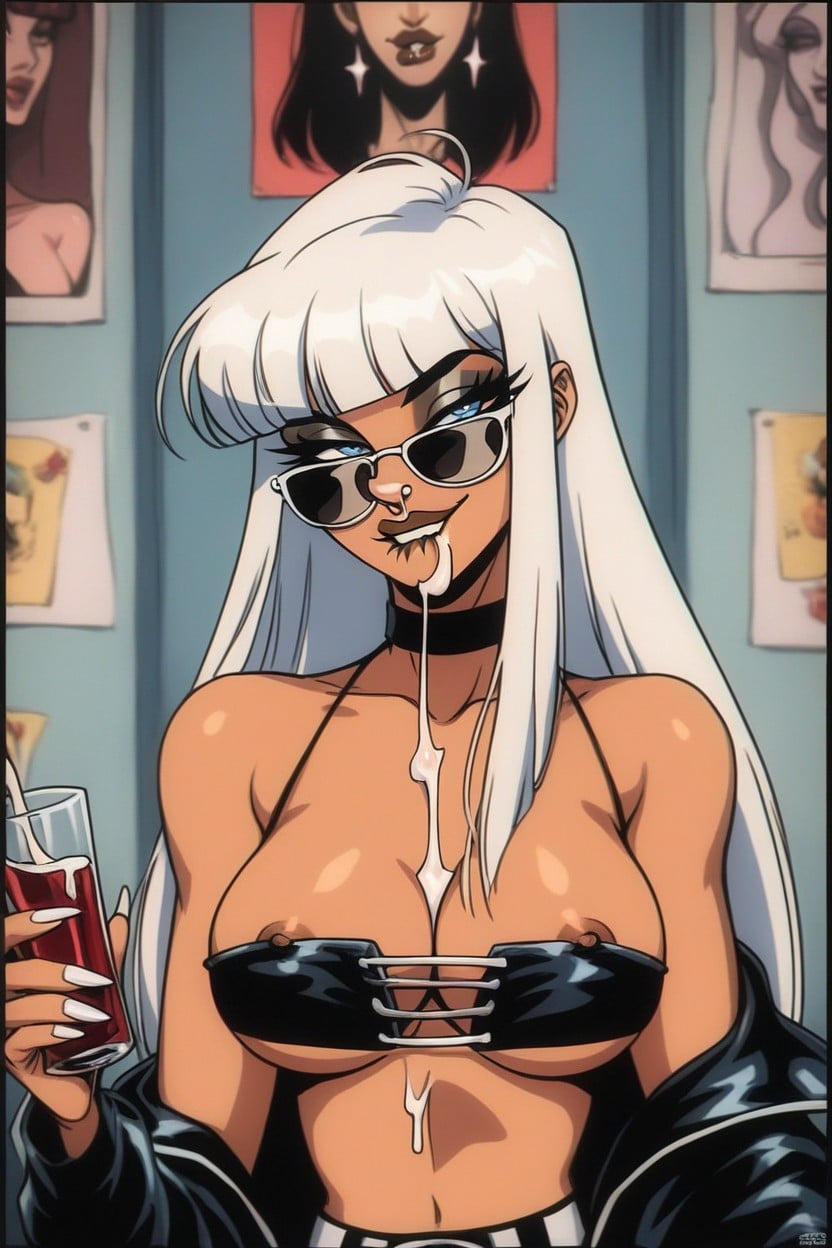 Eyeshadow, Smug Expression, Grabbing Her Breast Hentai AI Porn