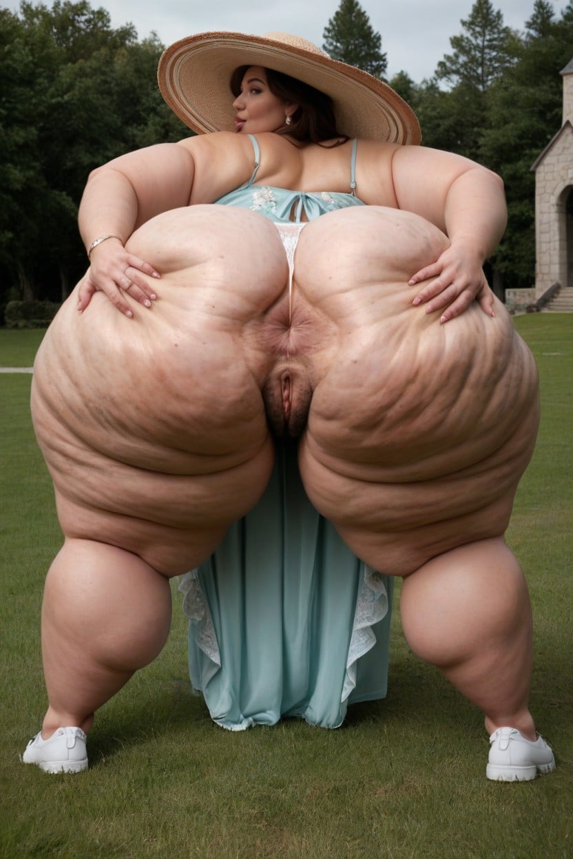 Naked, She Spreads Her Buttocks, Bent Over BBW AI Porn