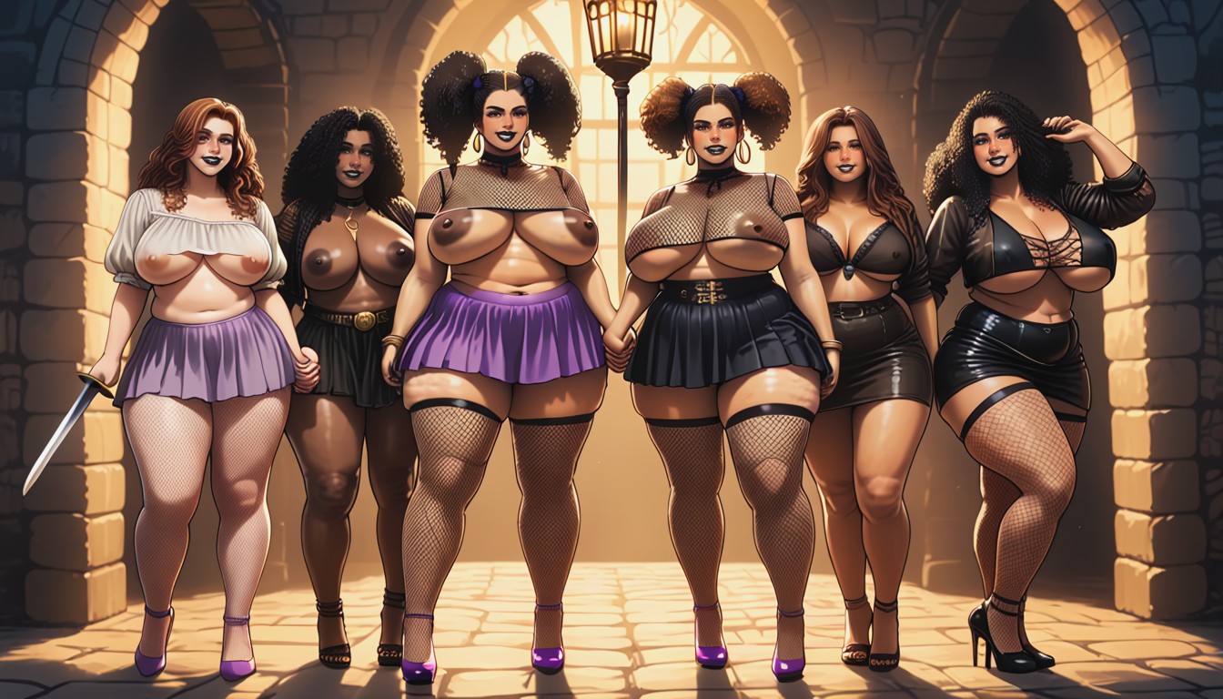 Medieval, Nipples Visible, Purple Skimpy Skirt BBW AI Porn