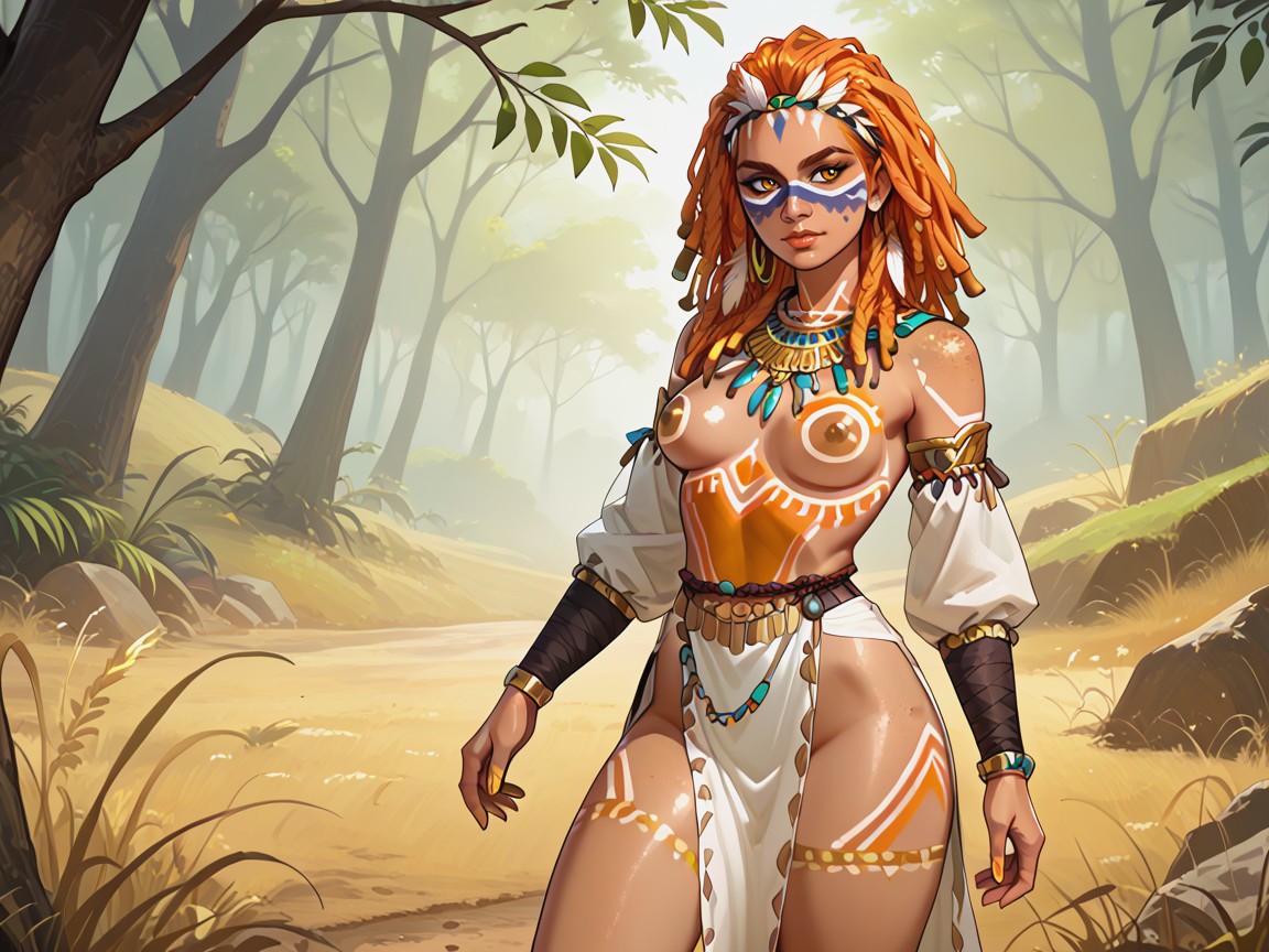 Low Torso Height, Rounded Thighs, Gold Long Grass In Distance Latina AI Porn