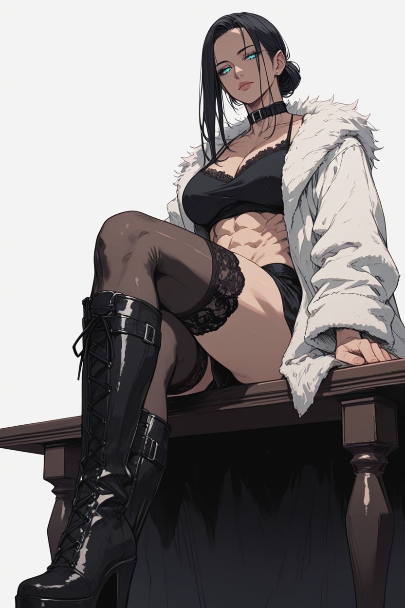Low Hair Bun, Beautiful Details, Black Lace Stockings Shemale AI Porn