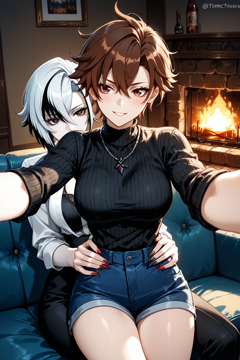 Tomboy Woman, Medium Round And Natural Breasts, Two People Hentai AI Porn