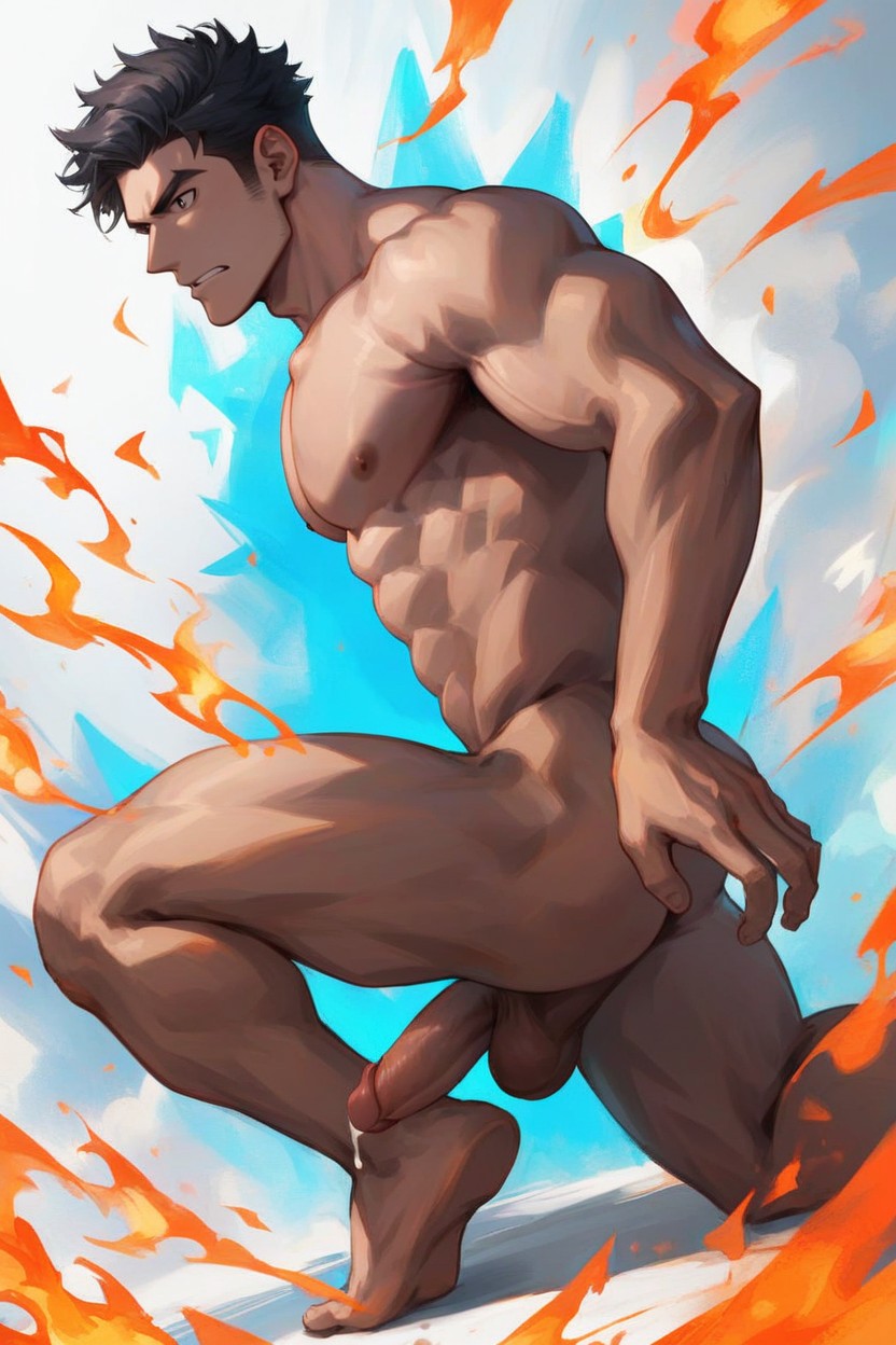 Kneeling On One Knee, Action Pose, Sharp Focus AI Gay Porn