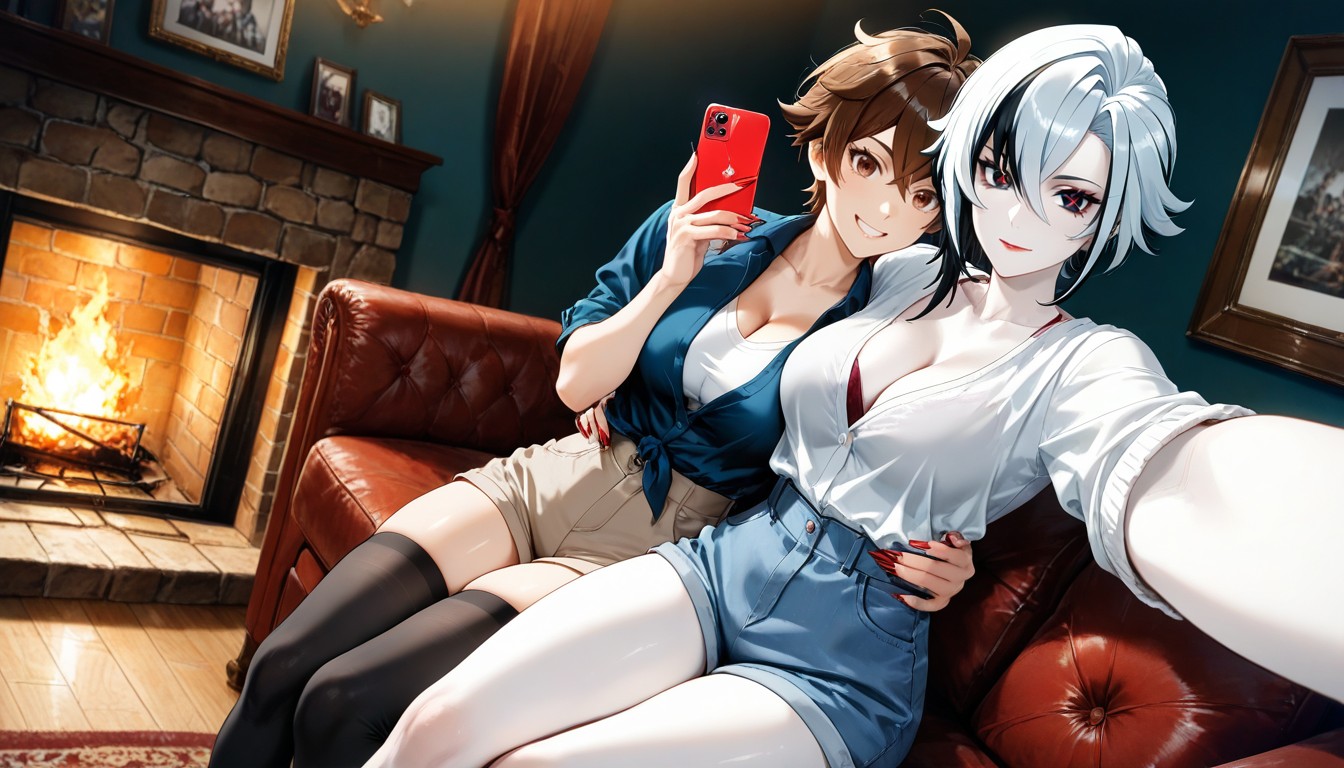 Brown Eyes, 25+, Sitting On The Sofa In The Living Room Hentai AI Porn