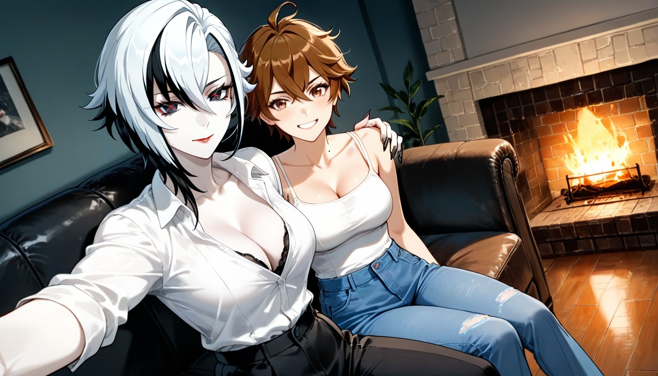 2 People, Sitting On The Sofa In The Living Room, 25+ Hentai AI Porn