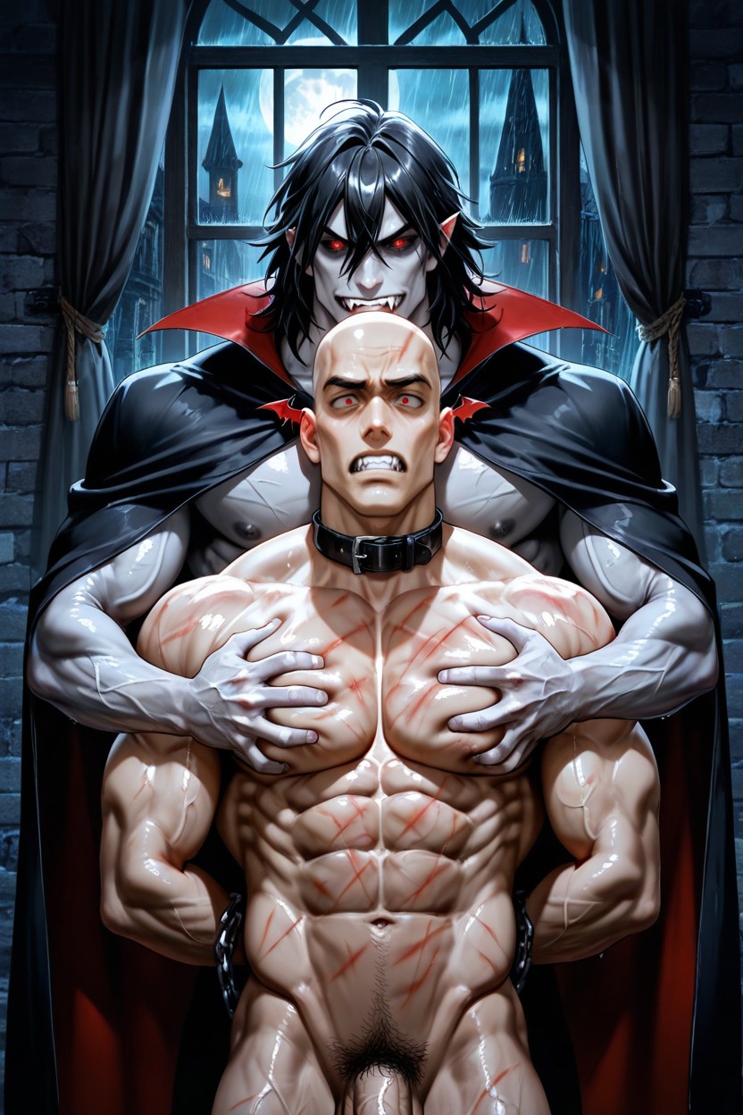 18+, Flaccid Cock, Vampire Is Embracing Human Male From Behind AI Gay Porn