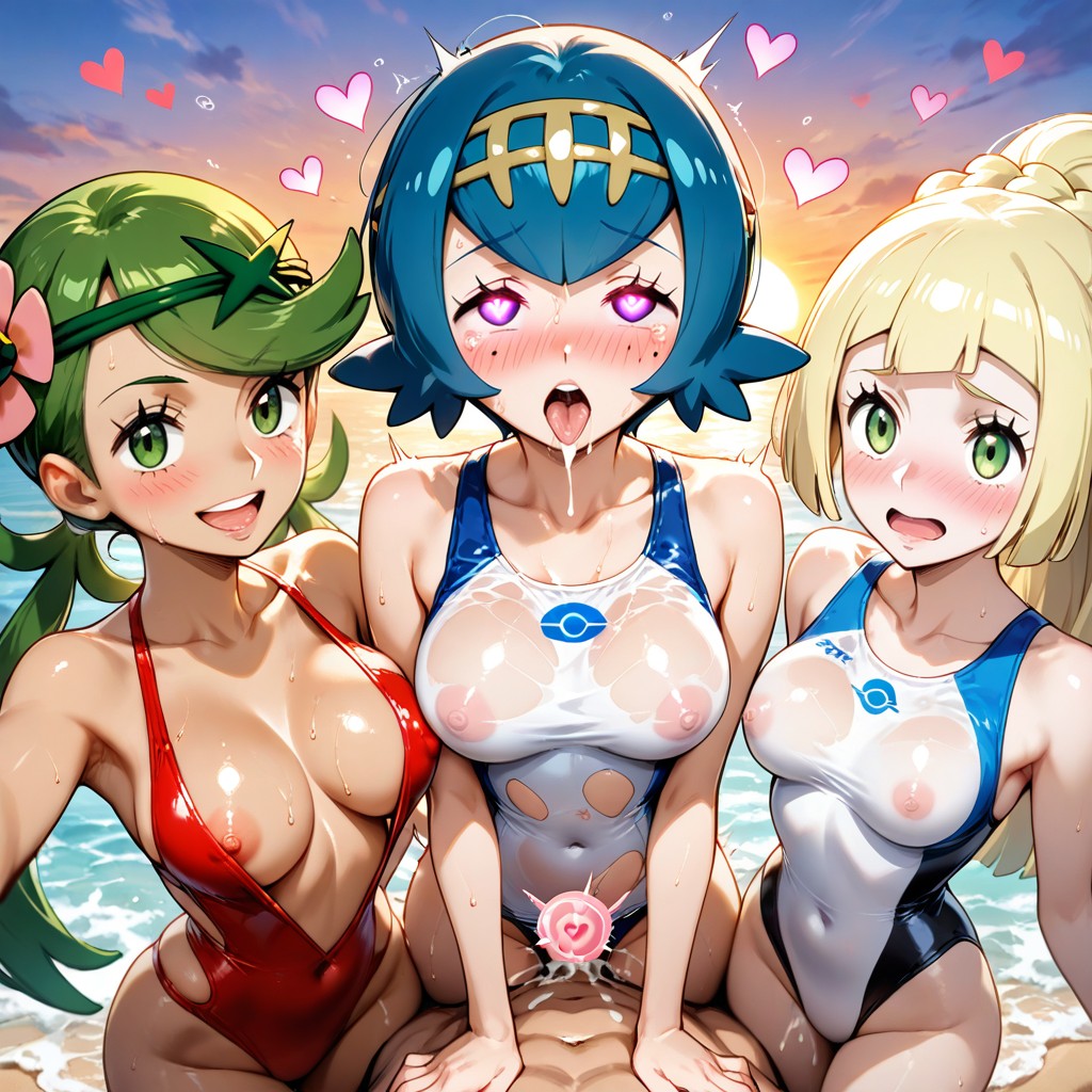 Three Women, Visible Nipples, Transparent Clothes Hentai AI Porn