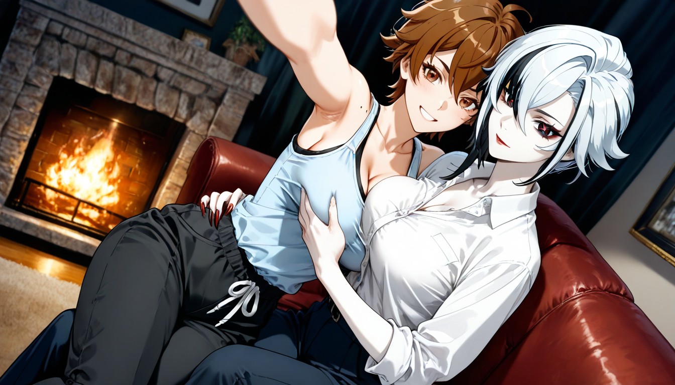Brown Hair, A Mole On The Right Arm Below The Shoulder, Normal Nails Hentai AI Porn