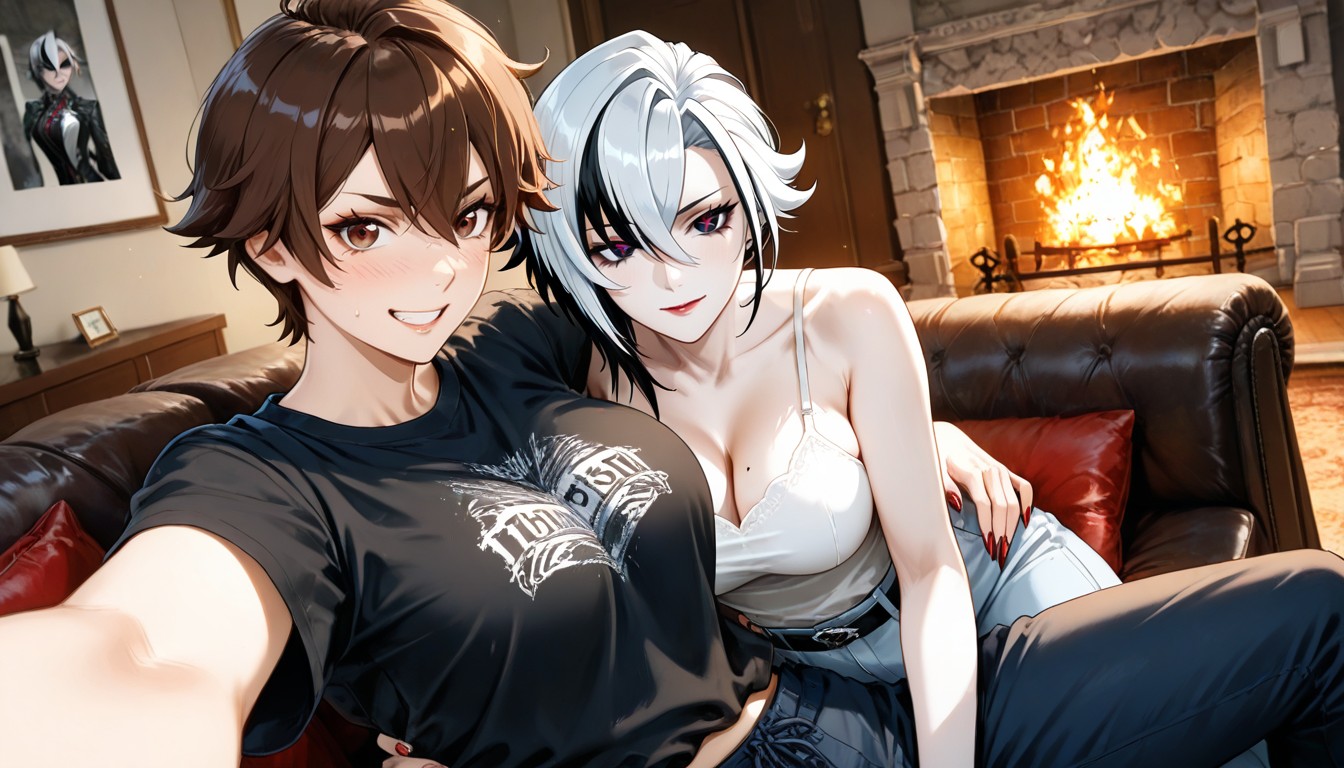 Brown Hair, Arlecchino Sitting On The Tomboy Womans Lap, Crushing Breasts In The Hug Hentai AI Porn