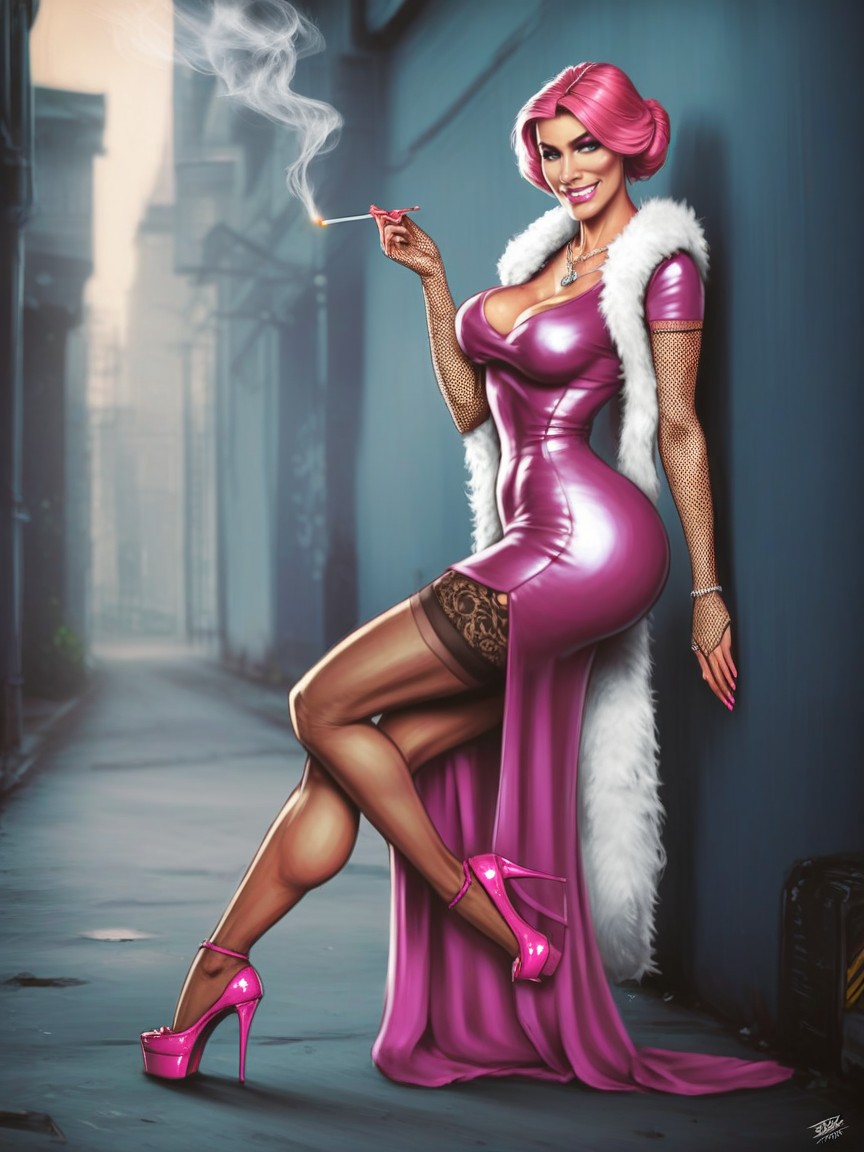 Full Body, Round Ass, Pink Handbag In Hand Shemale AI Porn