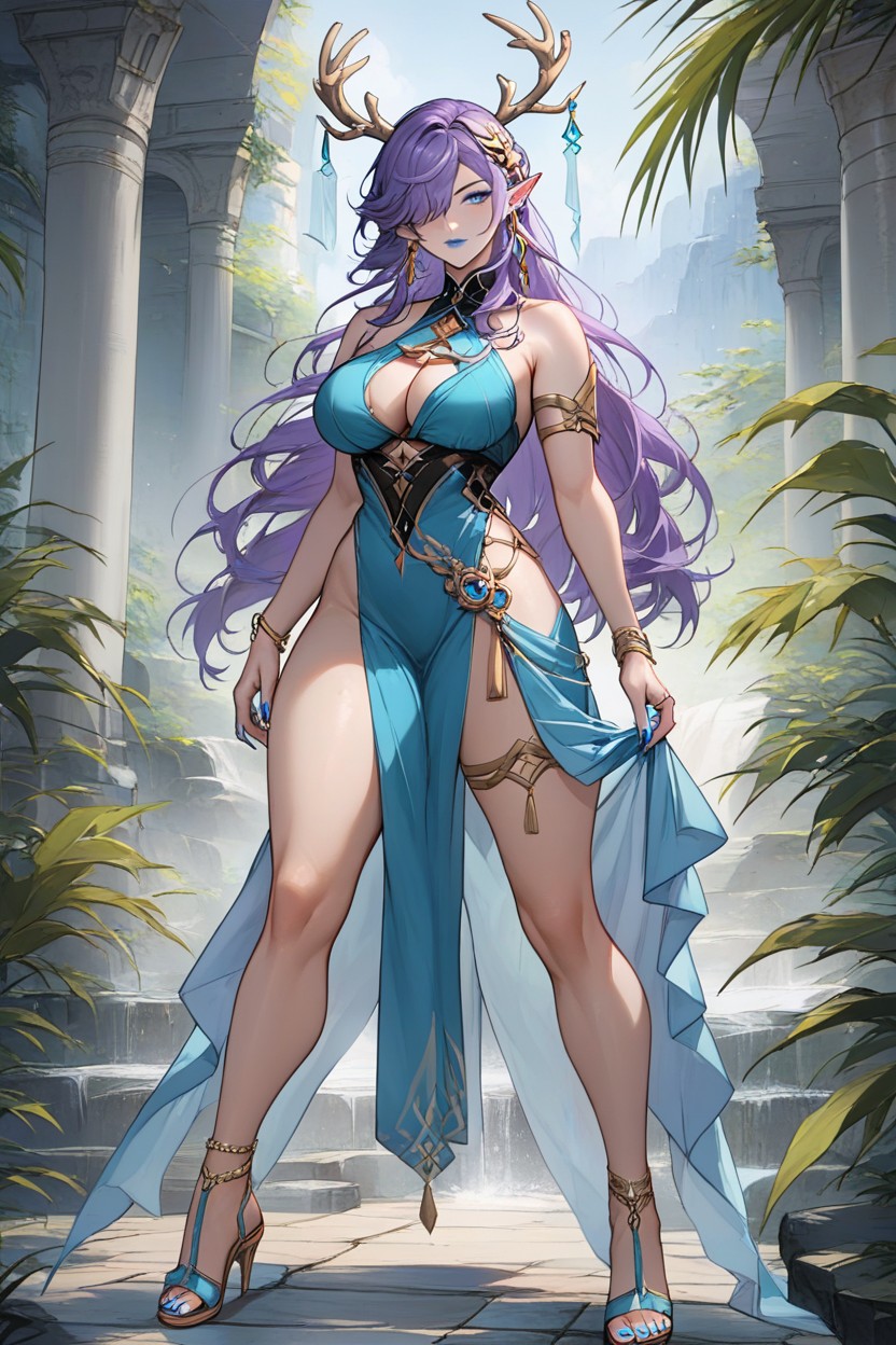 Purple Hair, Blue Nails, Nails Polish Hentai AI Porn