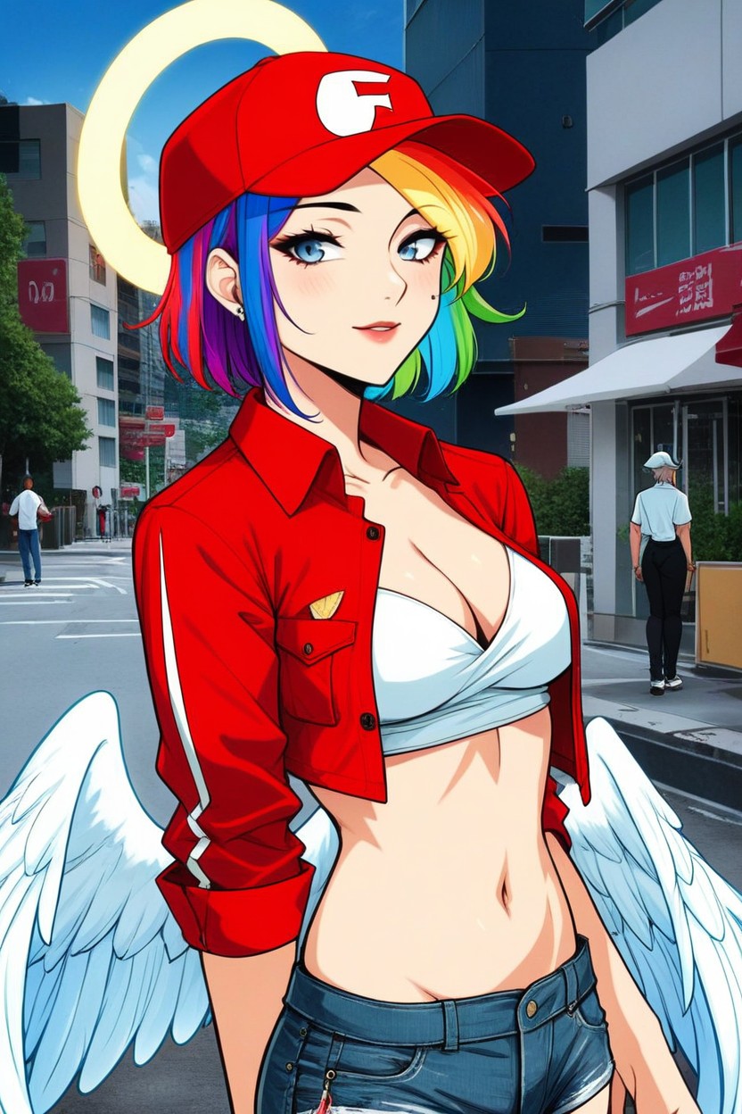 Angel Wings, Multi Colored Hair, 1 Person AI Porn