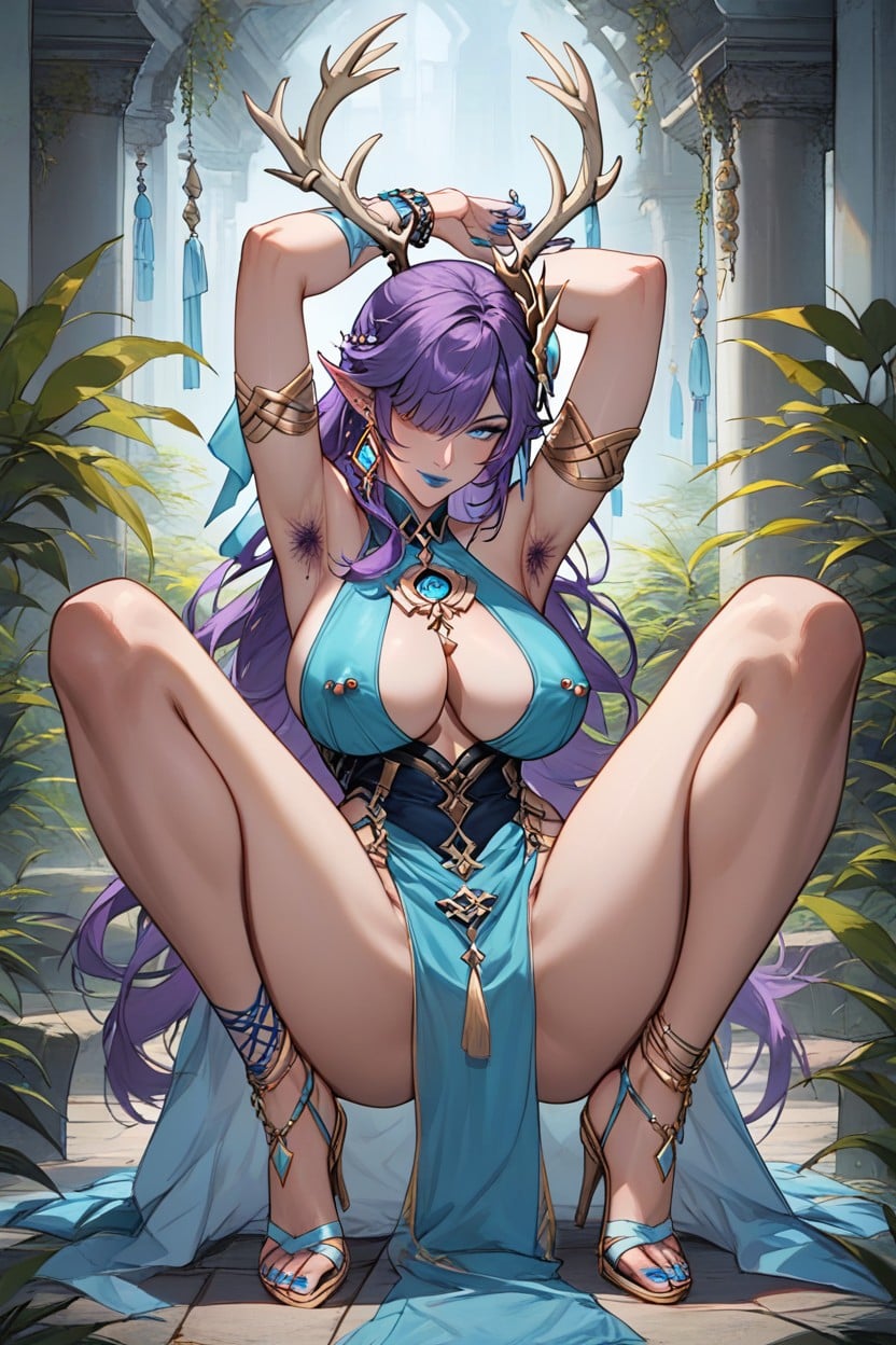 Blue Eyes, Cleavage, Pelvic Curtain Hentai AI Porn