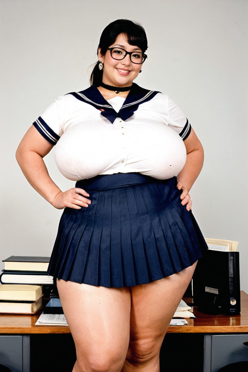 Oily Pale Skin, Black Hair, 18+ BBW AI Porn