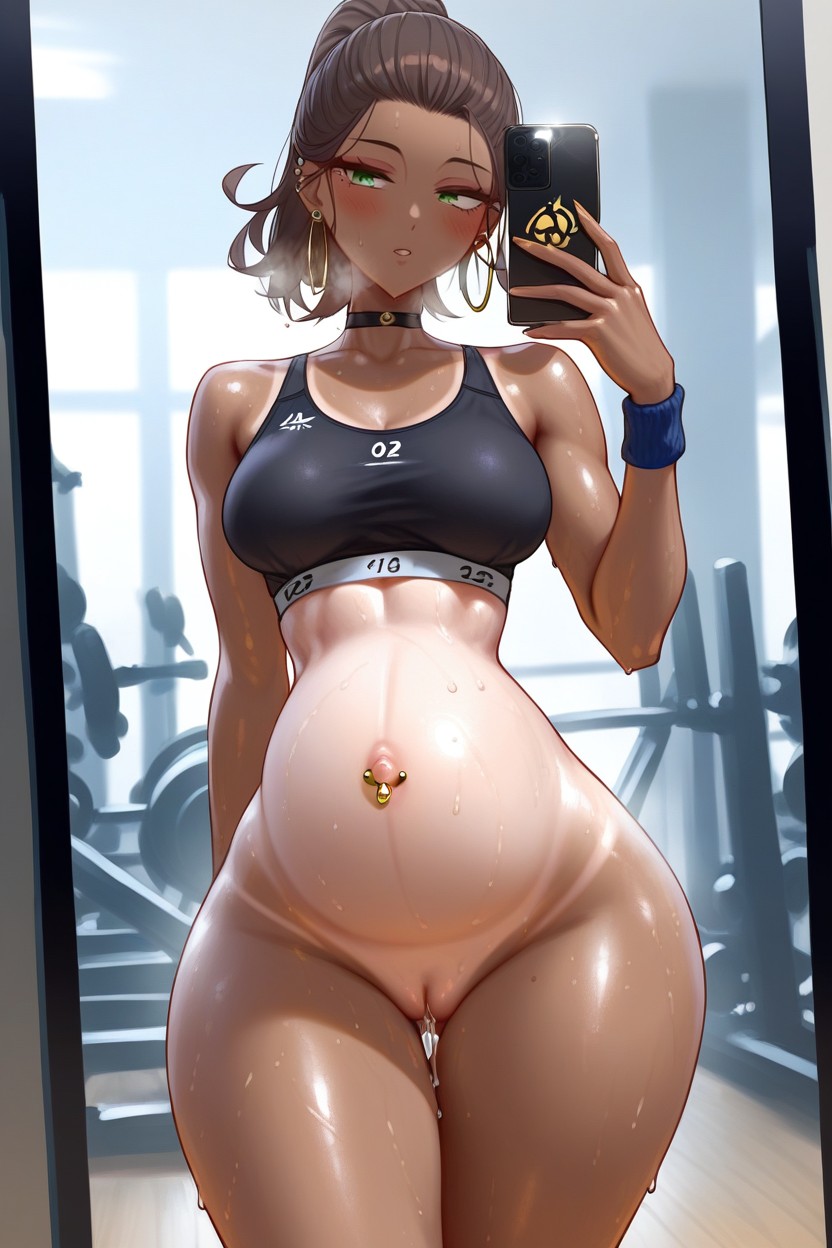Navel Piercing, 1 Person, Only Light From Inside The Gym Hentai AI Porn